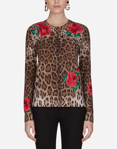 Shop Dolce & Gabbana Cardigan In Printed Wool In Leopard Print