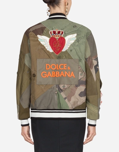 Shop Dolce & Gabbana Patchwork Bomber In Green