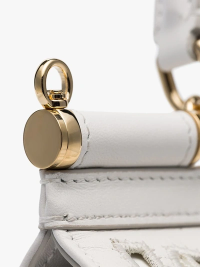 Shop Dolce & Gabbana White Sicily Mini Flower Embroidered Leather Shoulder Bag