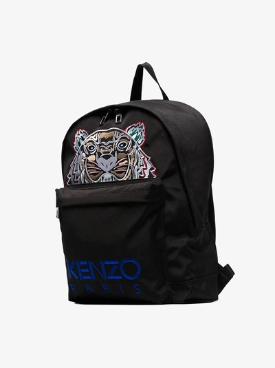 Shop Kenzo Black Tiger Logo Embroidered Backpack
