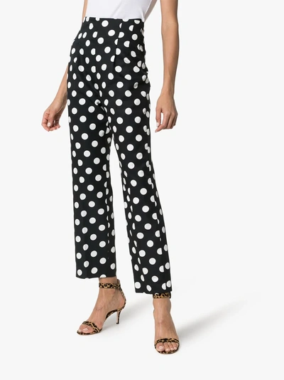 Shop Rebecca De Ravenel Polka Dot Silk Trousers In Black/white