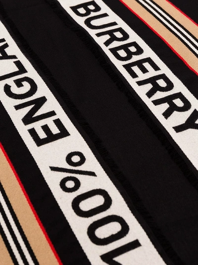 Shop Burberry Black 100% England Logo Stripe Cotton Scarf