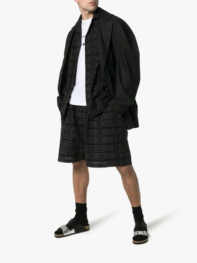 Shop Edward Crutchley Ikat Print Checked Drawstring Shorts In Black