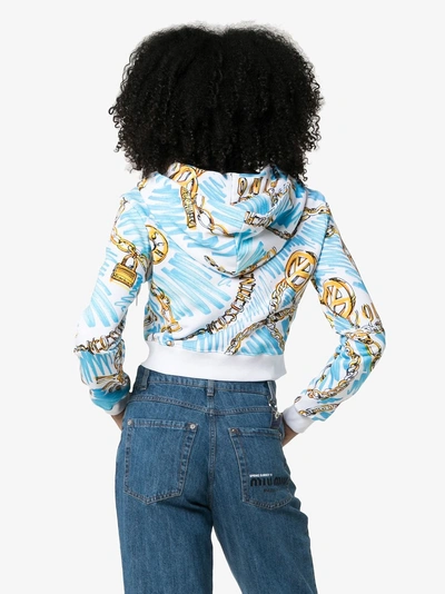 Shop Moschino Charm-print Cropped Hoodie In 5002 White