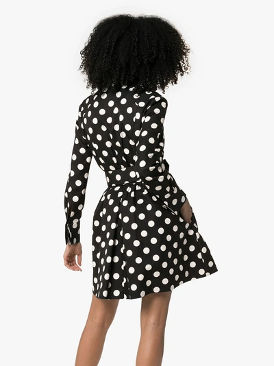 Shop Rebecca De Ravenel Polka Dot Belted Silk Dress In Black/white