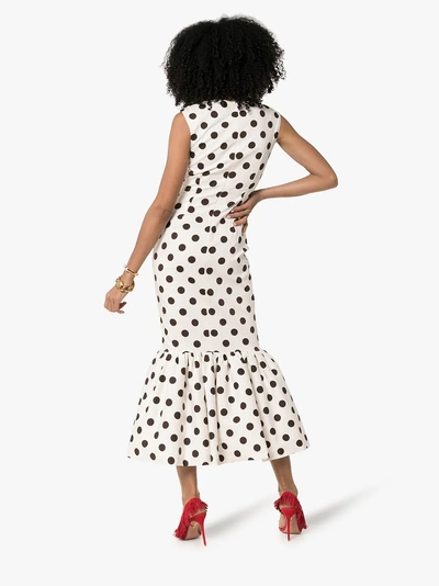 Shop Rebecca De Ravenel Polka Dot Bow Detail Maxi Dress In White/black