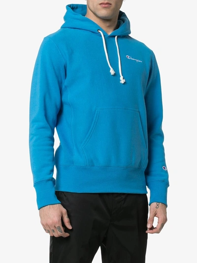 Shop Champion Blue Logo Embroidered Hooded Cotton Jumper