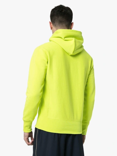 Shop Champion Green Logo Embroidered Hooded Cotton Jumper