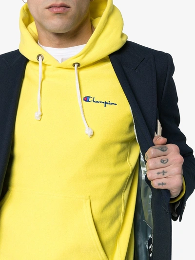 Shop Champion Yellow Logo Embroidered Hooded Cotton Jumper