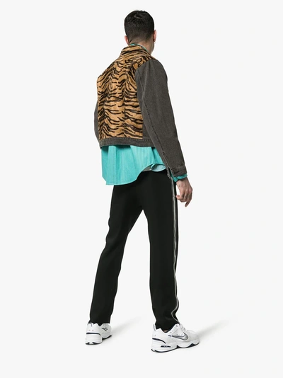 Shop Ashley Williams Tiger Print Panel Boxy Fit Denim Jacket In Grey/brown