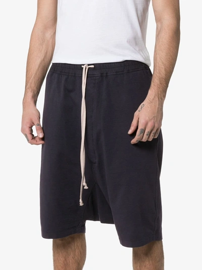 Shop Rick Owens Drkshdw Drop-crotch Knee-length Cotton Track Shorts In Blue