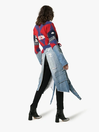 Shop Alanui X Greg Lauren Denim And Cashmere Overalls Cardigan In Red/blue