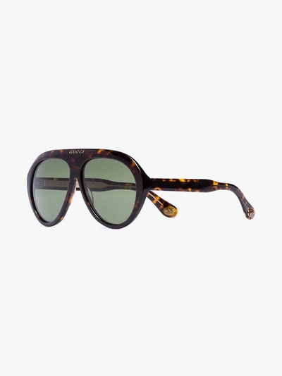 Shop Gucci Eyewear Brown Havana Tortoiseshell Aviator Sunglasses In Black