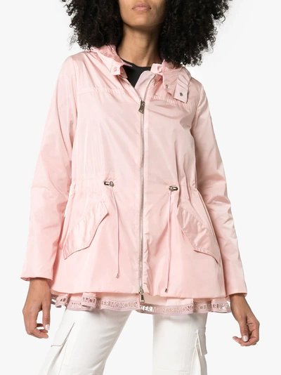 Shop Moncler Lace Lettering Hooded Jacket In Pink