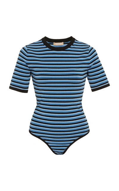 Shop Michael Kors Striped Stretch-jersey Bodysuit In Blue