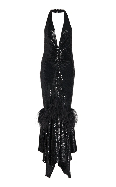 Michael Kors Feather-detail Sequined Halter Dress In Black | ModeSens