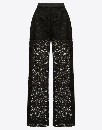 Shop Valentino Heavy Lace Pajama Pants In Black