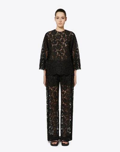 Shop Valentino Heavy Lace Pajama Pants In Black