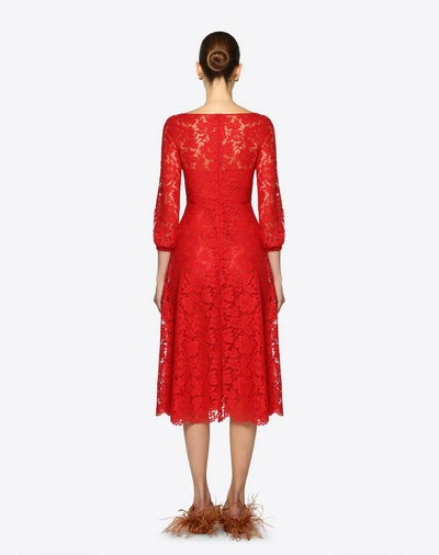 Shop Valentino Heavy Lace Dress In Red