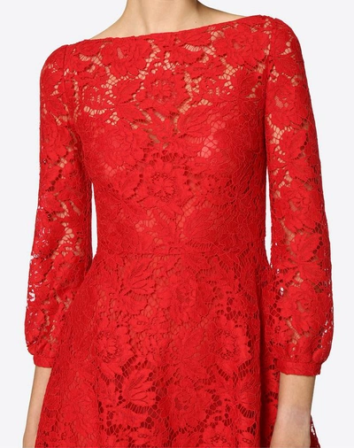 Shop Valentino Heavy Lace Dress In Red