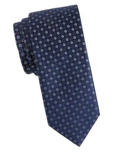 Shop Brioni Silk Geometric Tie In Blue