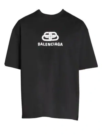 Shop Balenciaga Bb Logo Cotton Tee In Black