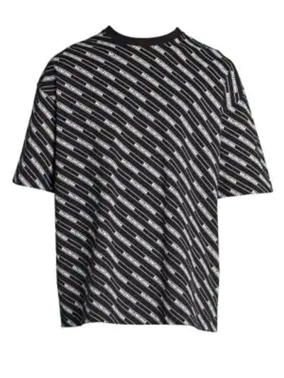 Shop Balenciaga Logo Stripe Cotton Tee In Black