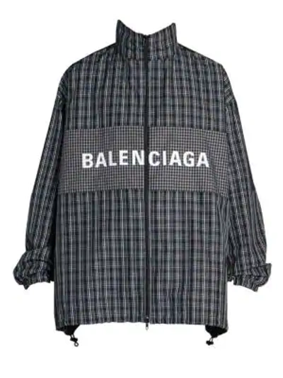 Shop Balenciaga Check Logo Track Jacket In Black White