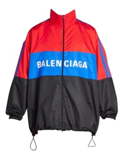 Shop Balenciaga Colorblock Logo Track Jacket In Ruby