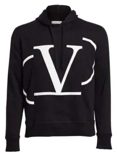Shop Valentino Cut-and-sew Logo Cotton Hoodie In Black White
