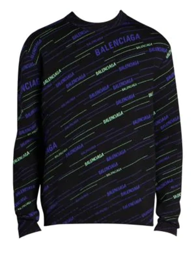 Shop Balenciaga Diagonal Logo Crewneck Sweater In Black Blue Green