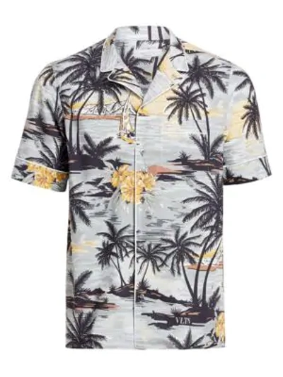 Shop Valentino Hawaiian Short-sleeve Cotton Shirt