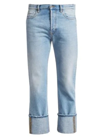 Shop Valentino Cuffed Straight-leg Jeans In Denim Chiaro