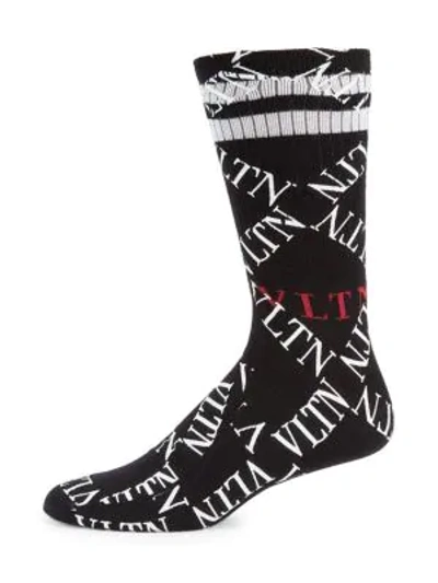 Shop Valentino Garavani Vltn Grid Socks In Black White