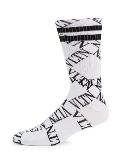 Shop Valentino Garavani Vltn Grid Socks In White Black