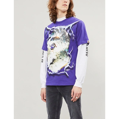 Shop A Bathing Ape Heavy Metal-print Cotton-jersey T-shirt In Purple