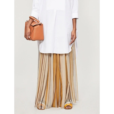 Shop Brunello Cucinelli Striped Silk Maxi Skirt In Beige Gold