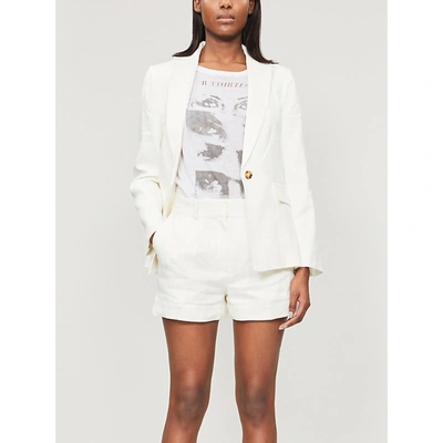 Shop Frame High-rise Linen-blend Shorts In Off White