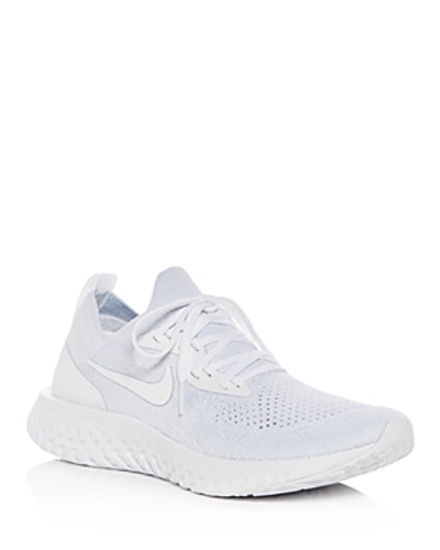 Shop Nike Women's Epic React Flyknit Lace-up Sneakers In True White/white Pure Platinum