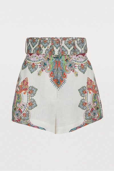 Shop Zimmermann Linen Shorts In Lennon Paisley