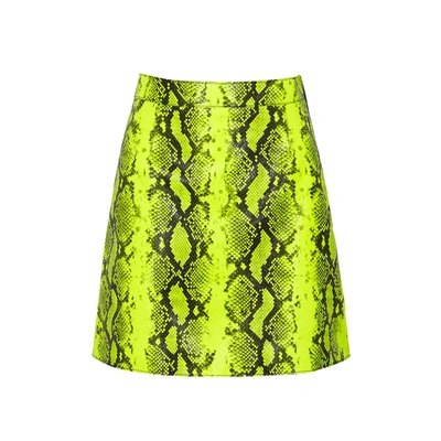 Shop Off-white Neon Yellow Python-print Leather Skirt
