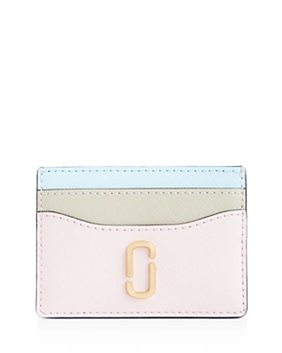 Shop Marc Jacobs Snapshot Color-block Embossed Leather Card Case In Blush Multi/gold