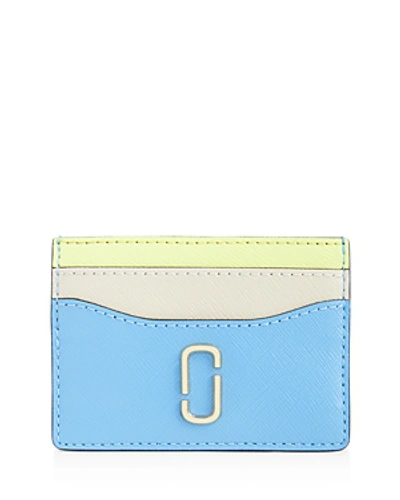 Shop Marc Jacobs Snapshot Color-block Embossed Leather Card Case In Aquaria Multi/gold