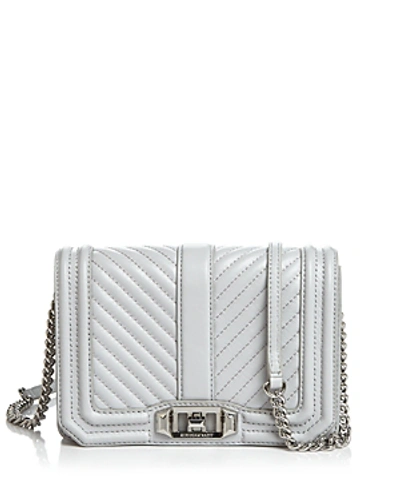 Shop Rebecca Minkoff Love Small Chevron Quilted Leather Crossbody In Ice Gray/silver