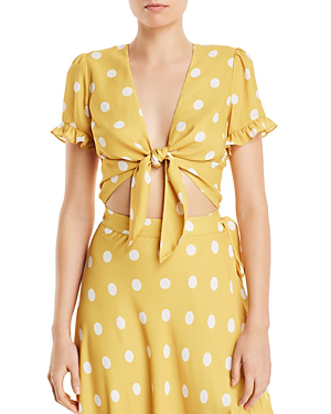 polka dot tie front crop top