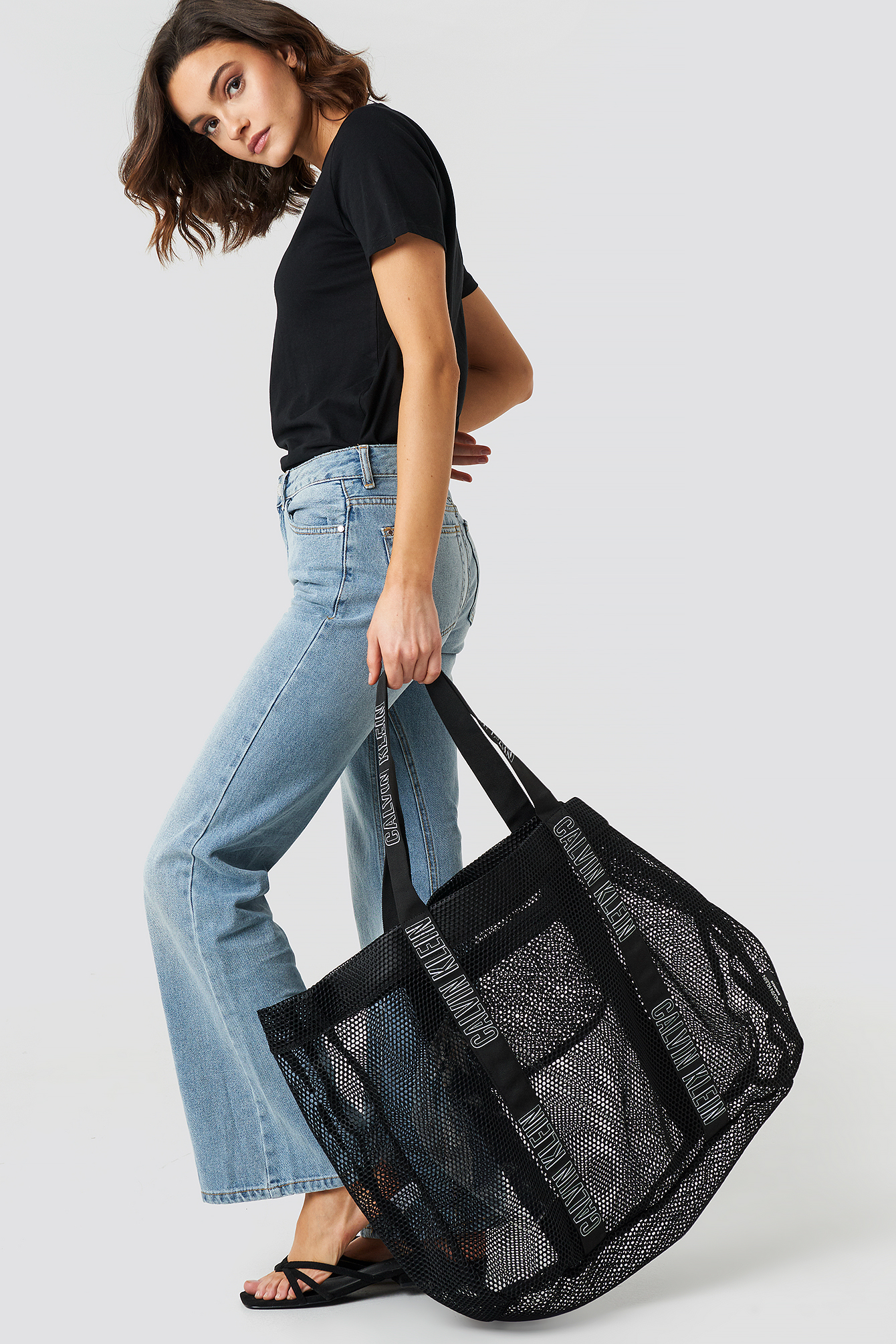 black mesh beach bag