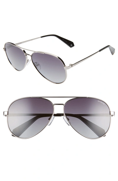 Shop Polaroid 61mm Polarized Aviator Sunglasses - Ruthenium