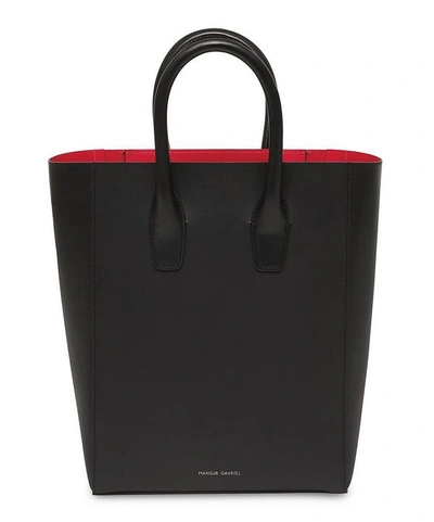 Shop Mansur Gavriel Leather Mini Ns Tote Bag In Black