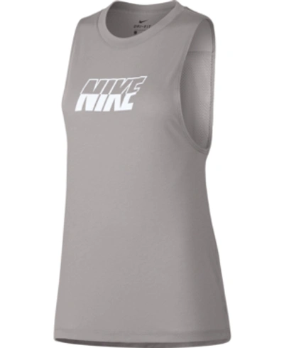 Shop Nike Dri-fit Logo Training Tank Top In Atmosphere Grey