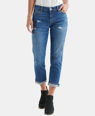 Shop Lucky Brand Distressed Capri Jeans In Blue
